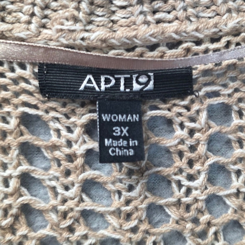 Apt 9 Open Knit Cardigan Sweater Womens Size 3X Beige Short Sleeve Plus Size - Picture 4 of 8